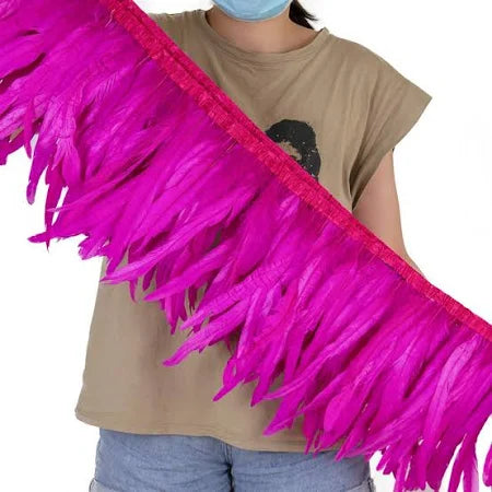 2 Metros Cinta Tira Plumas de Gallo Largas 25-30cm Colores Costura