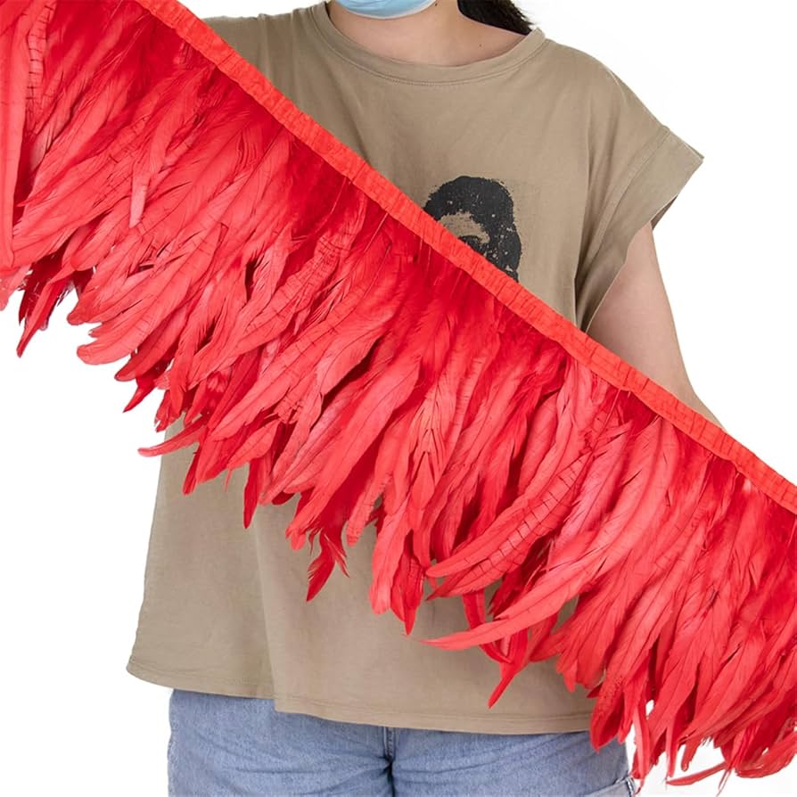 2 Metros Cinta Tira Plumas de Gallo Largas 25-30cm Colores Costura