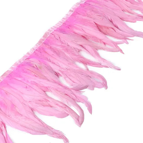2 Metros Cinta Tira Plumas de Gallo Largas 25-30cm Colores Costura