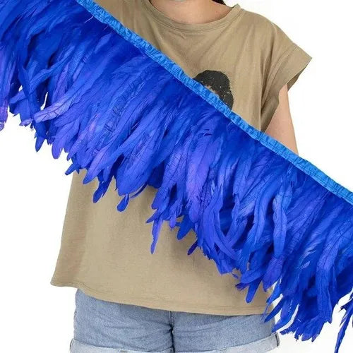 2 Metros Cinta Tira Plumas de Gallo Largas 25-30cm Colores Costura