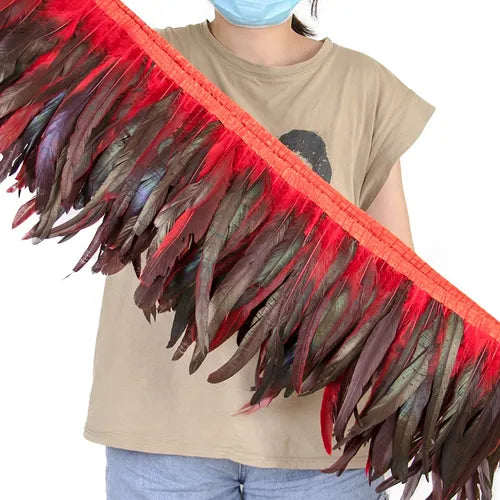 2 Metros Cinta Tira Plumas de Gallo Largas 25-30cm Colores Costura