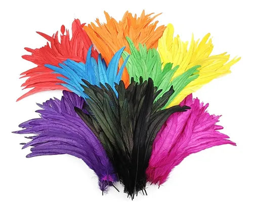 100 Plumas de cola de gallo Premium 25-30cm de colores diversos