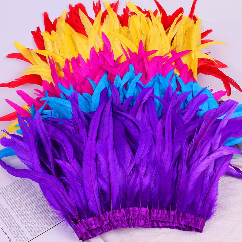 2 Metros Cinta Tira Plumas de Gallo Largas 25-30cm Colores Costura